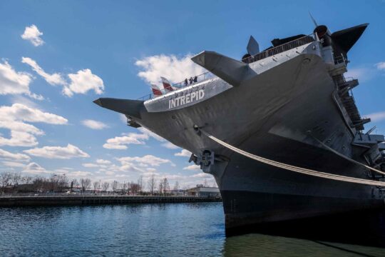 Intrepid is written on the back of the ship