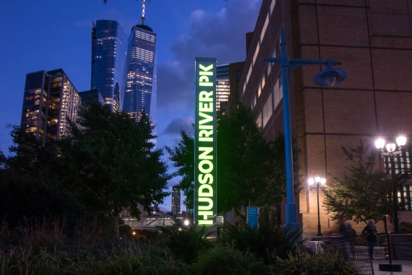 The beacons at Hudson River Park light up the way for Park visitors