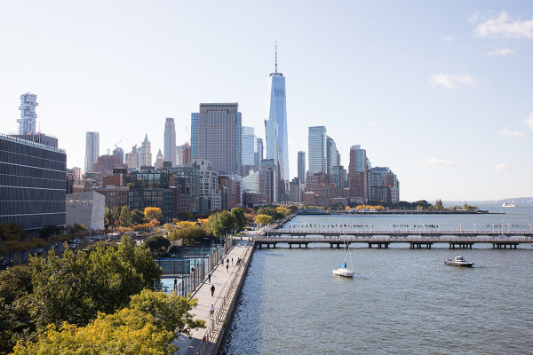 A view from atop of Pier 40 looking towards Tribeca and Pier 25