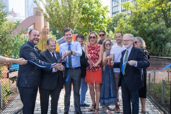Elected officials and Park President cut the ribbon opening the Chelsea Waterside Play Area