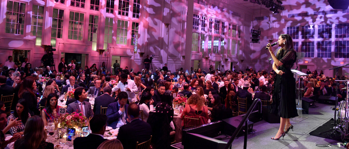 Lydia coaxes potential bidders during the live auction at the Hudson River Park Gala event