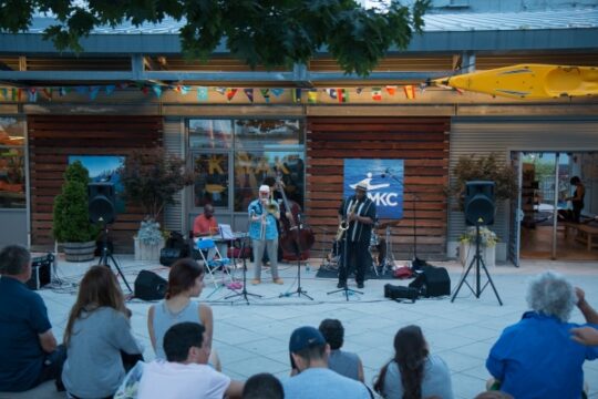 Jazz legend Ray Mantilla performs during Hudson River Park's Jazz at Pier 84