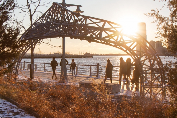 The Serpentine Structure, an art installation facing the setting sun
