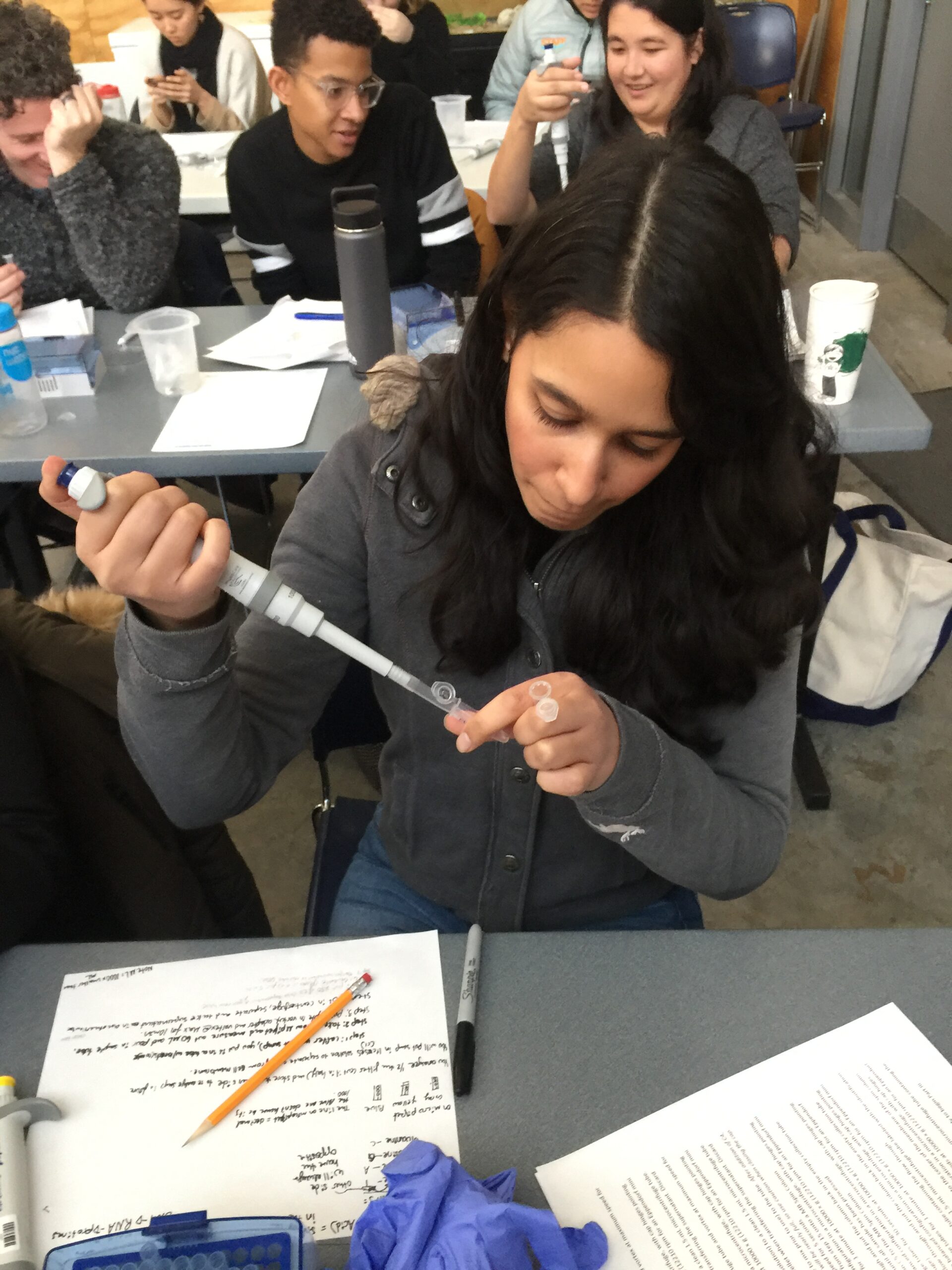 Student tests eDNA sample to study fish dynamics with Hudson River Parks River Project
