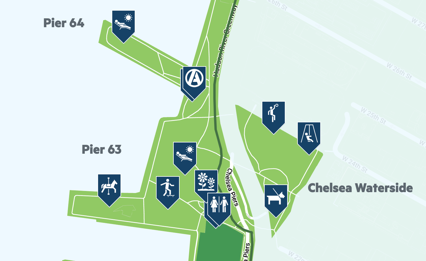 screenshot of the Hudson River Park map
