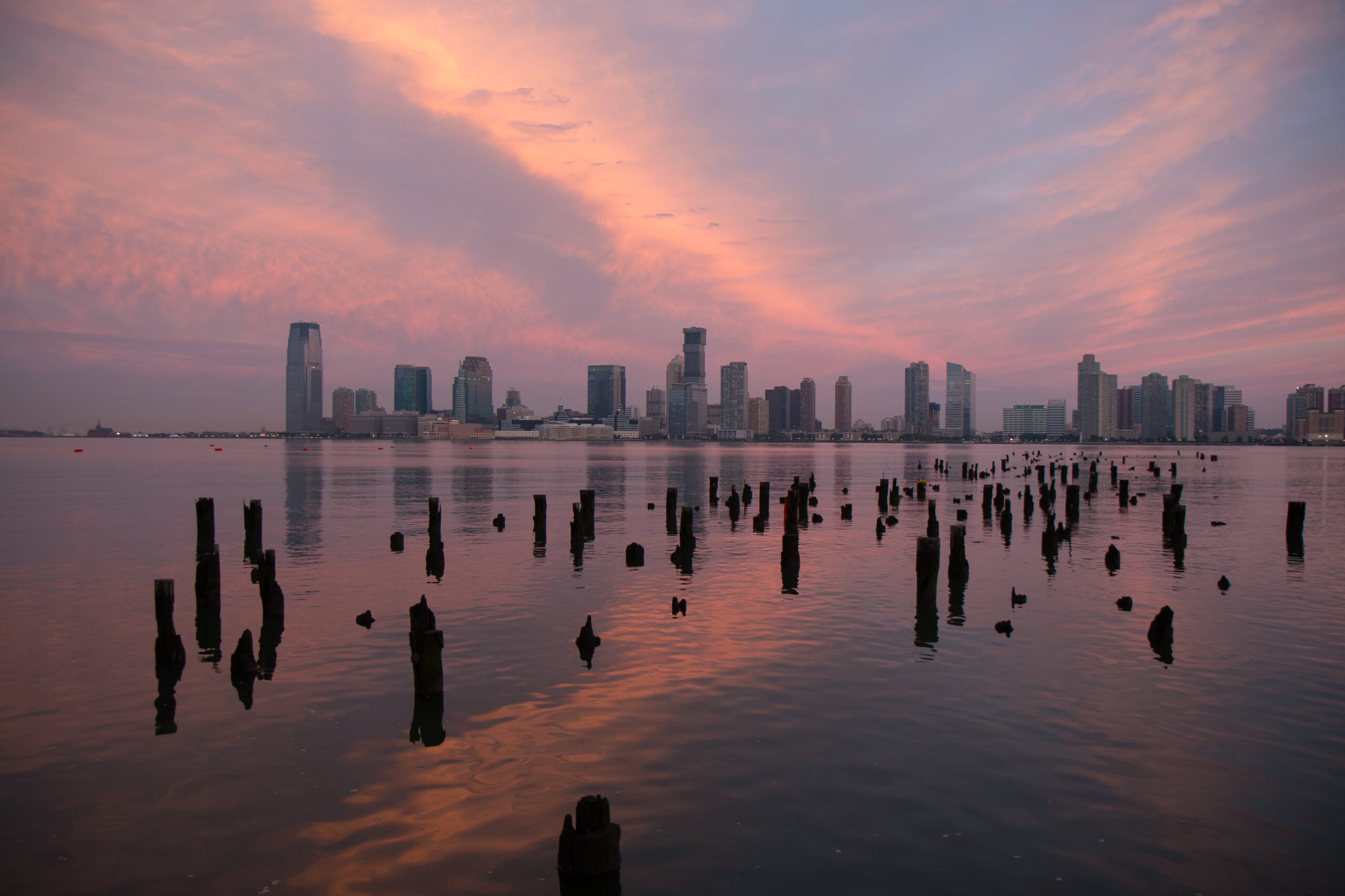 pile field at sunset