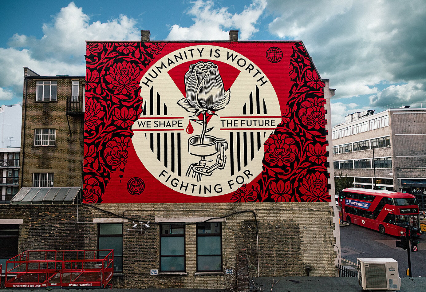 SHEPARD FAIREY X (RED) We Shape the Future Rose Shackle London, England
