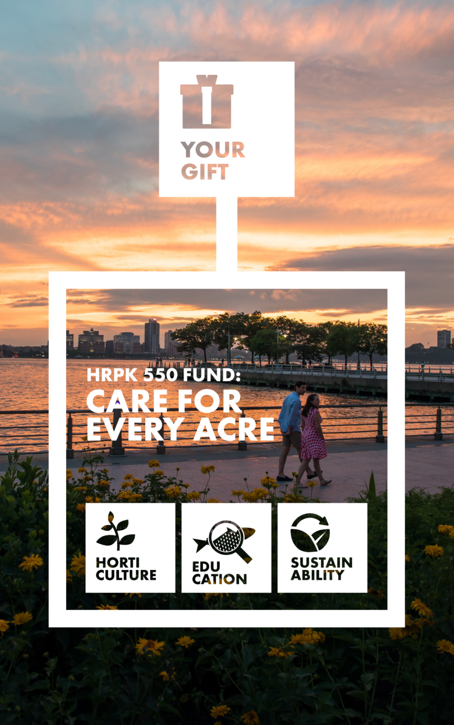 sunset over pier and Hudson RIver with HRPK 550 art