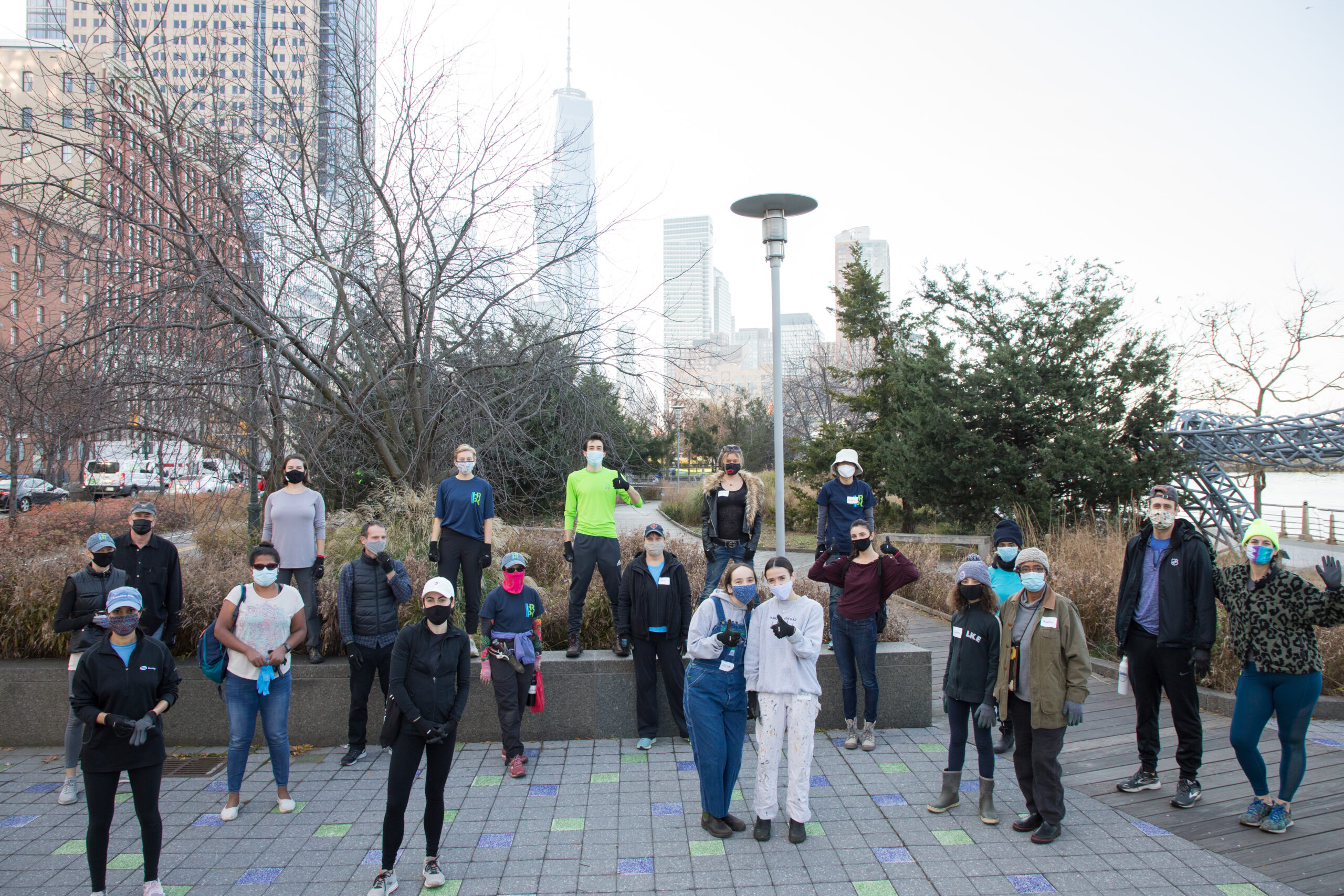 HRPK Green Team Volunteers get ready to plant bulbs near the Tribeca Native Boardwalk.