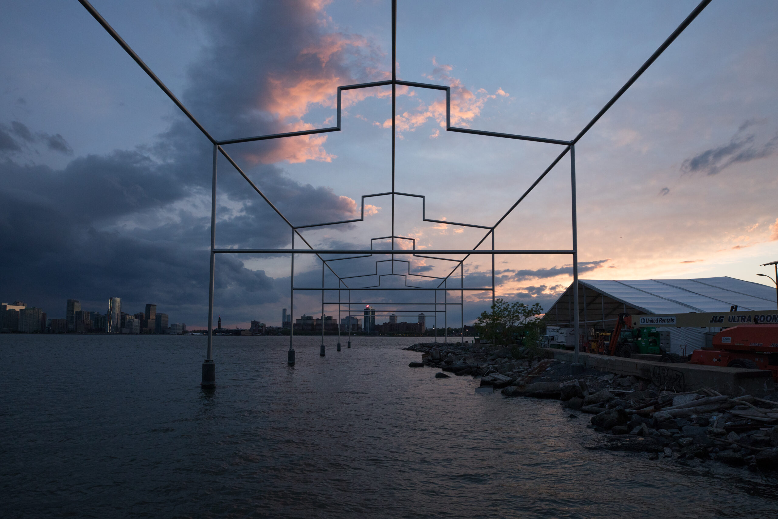 David Hammons' Day's End, a pipe structure designed to outline the former Pier 52 shed, at sunset