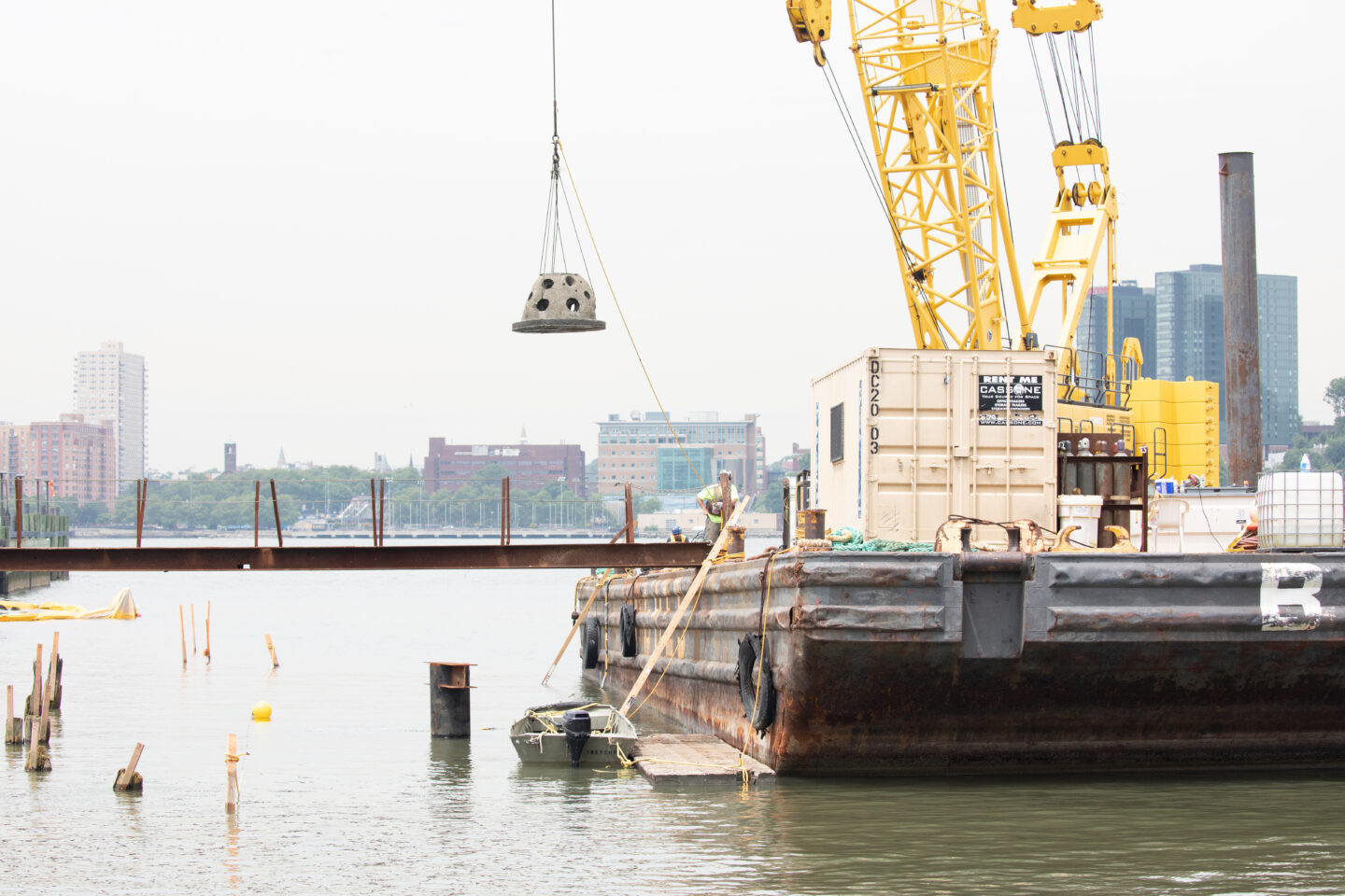 Reefball being installed at Gansevoort Peninsula Habitat Enhancement project