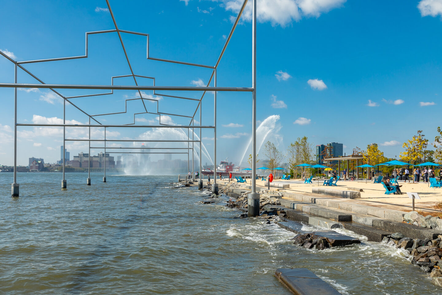 The "Day's End" art installation stands above the sand bluff shoreline at Gansevoort Peninsula