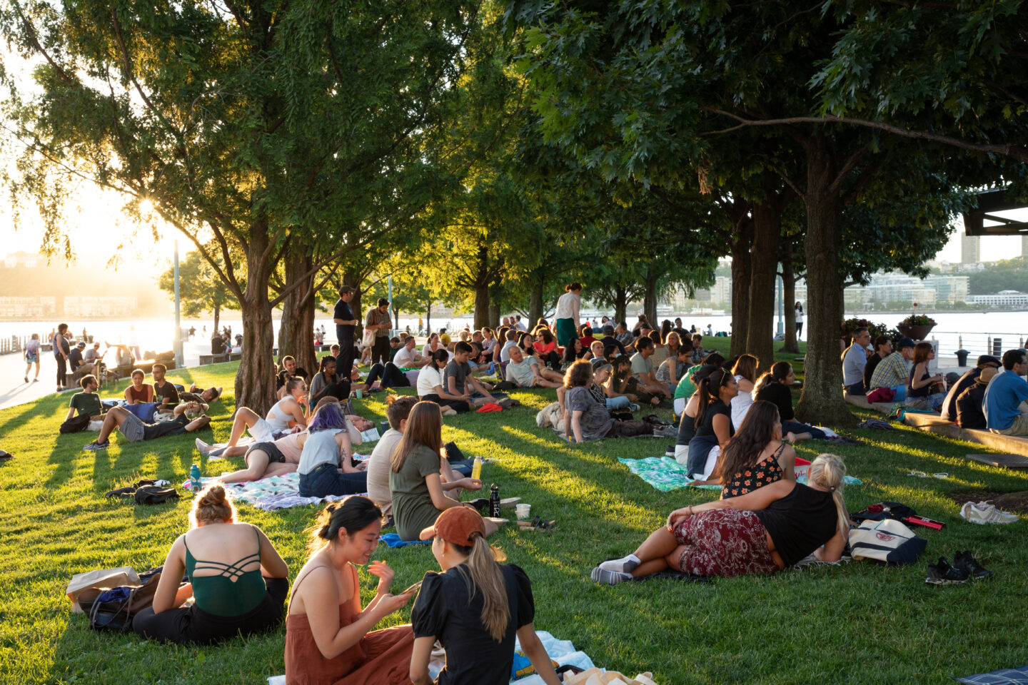Park visitors enjoy a Jazz at Pier 84 concert on the Pier 84 lawn