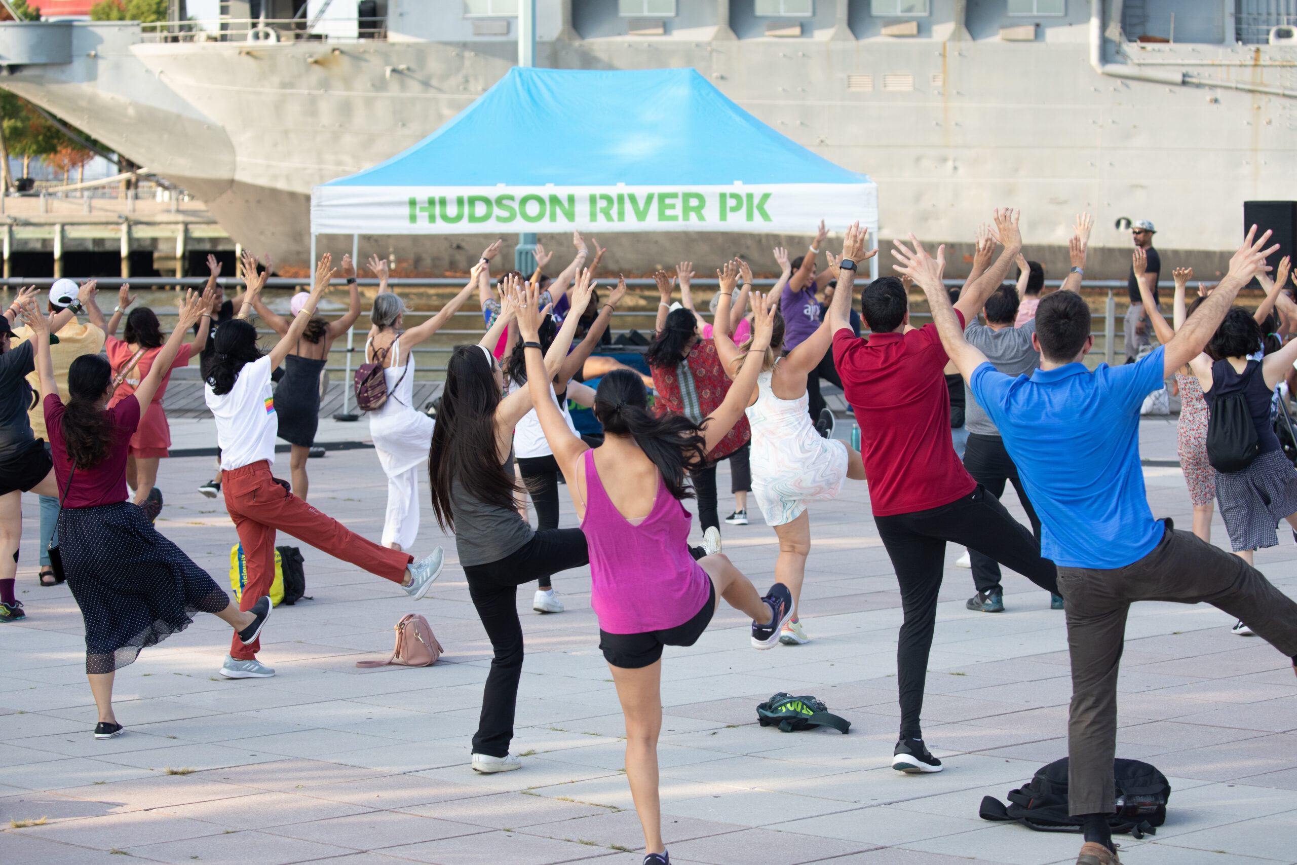 Participants dance during a Bollywood & Bhangra class at Pier 63