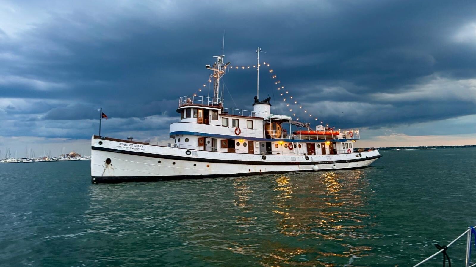 The Research Vessel Robert Gray on the water on a cloudy day