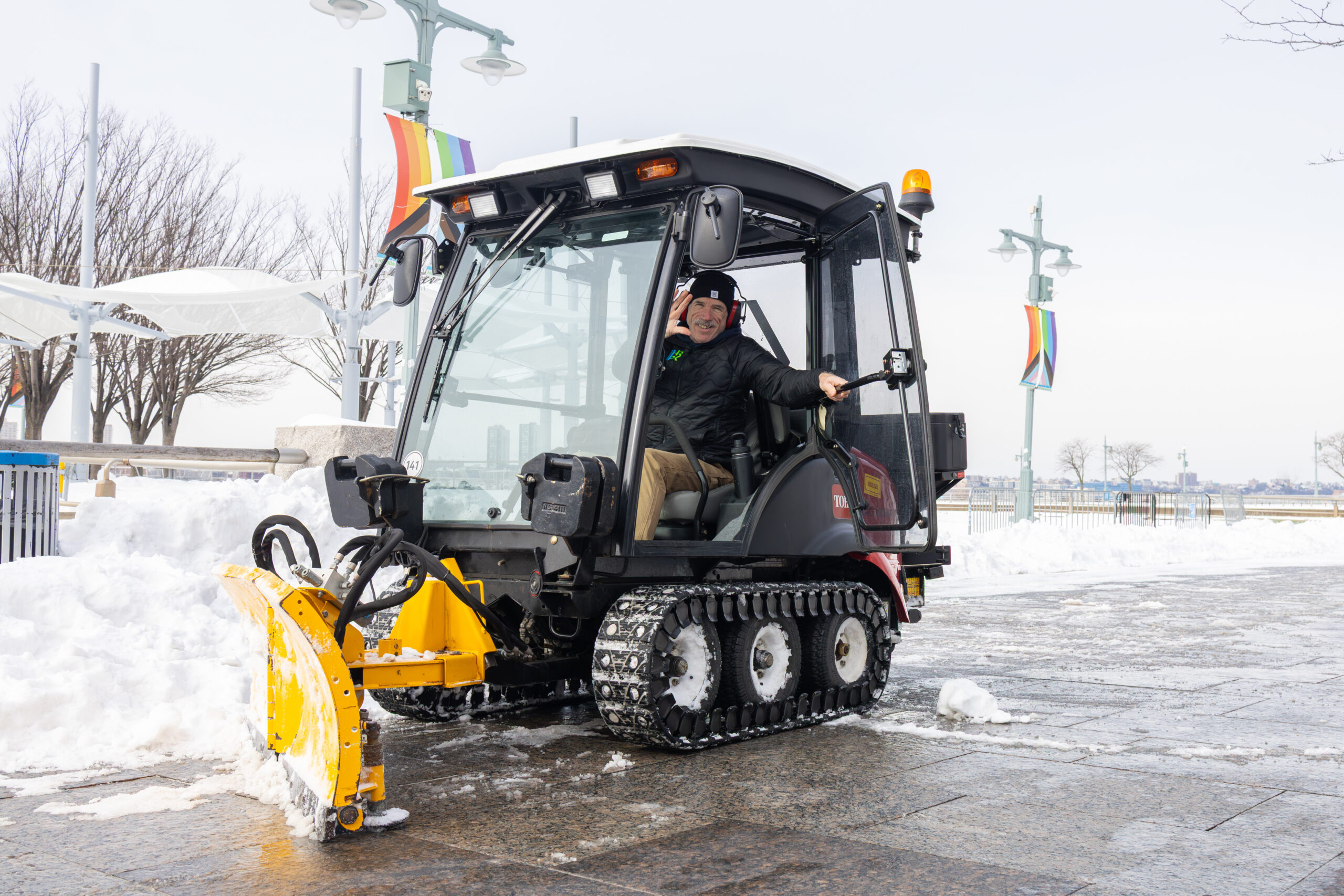 Park staff clearing pathways in winter