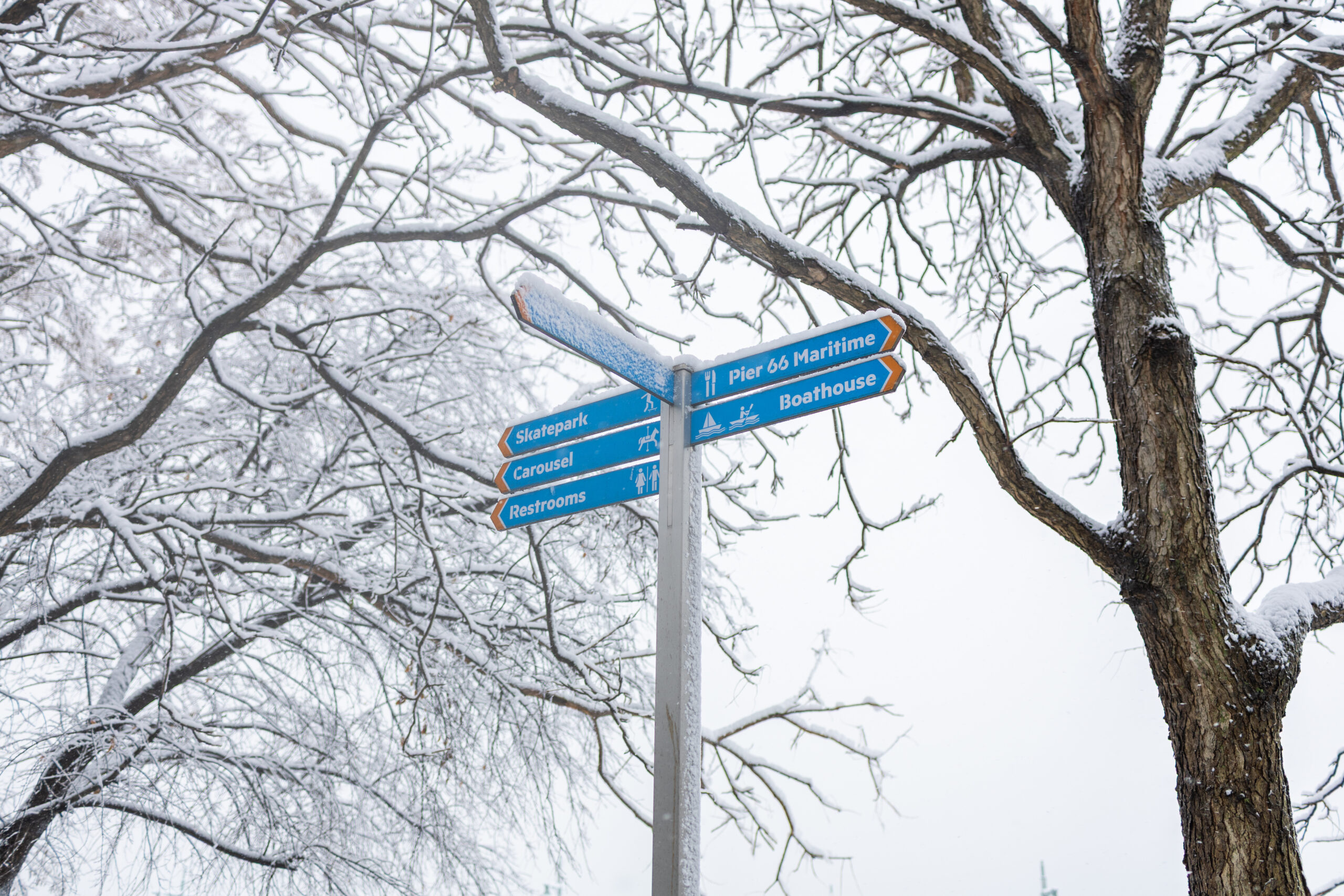 Park signage in the snow